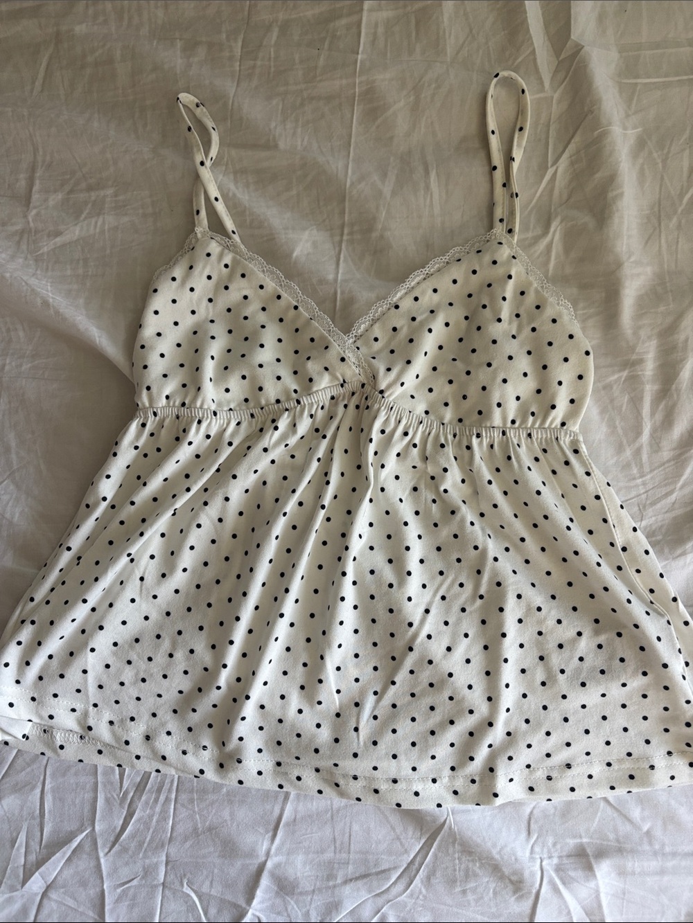 Edikted White Polka Dot Lace-Trim Cami